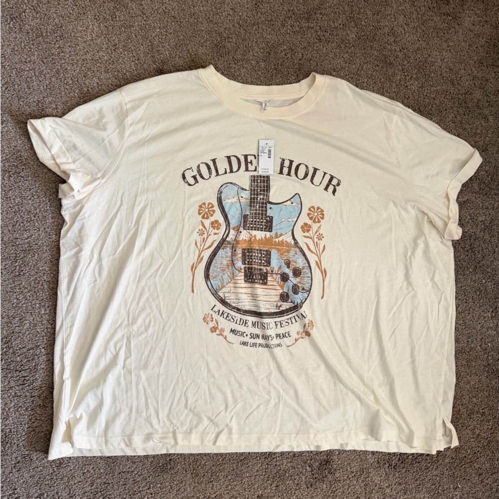 Maurices Cream Graphic Tee with Guitar Design NWT